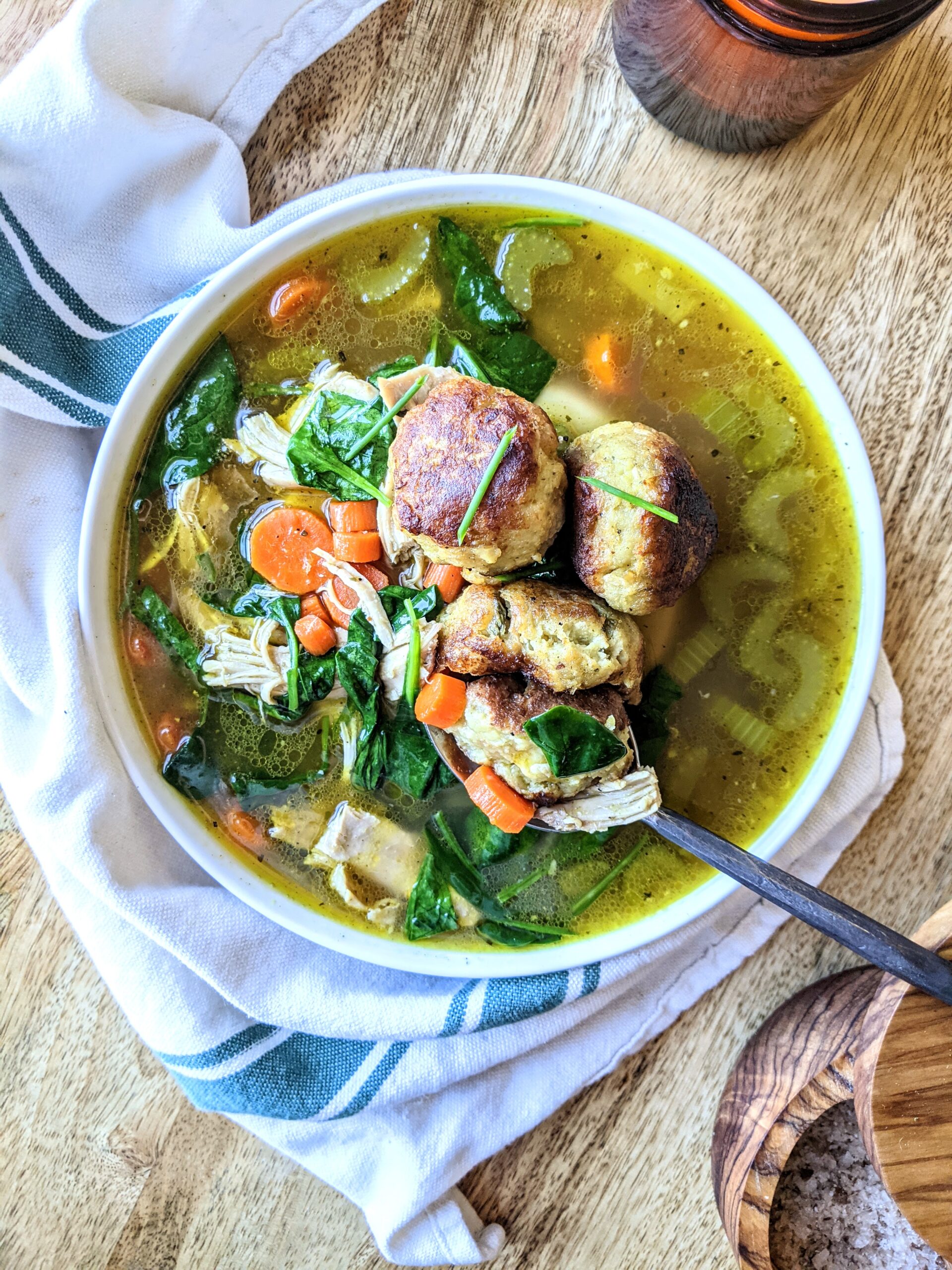 Chicken Soup with Stuffing Dumplings and a variety of vegetables