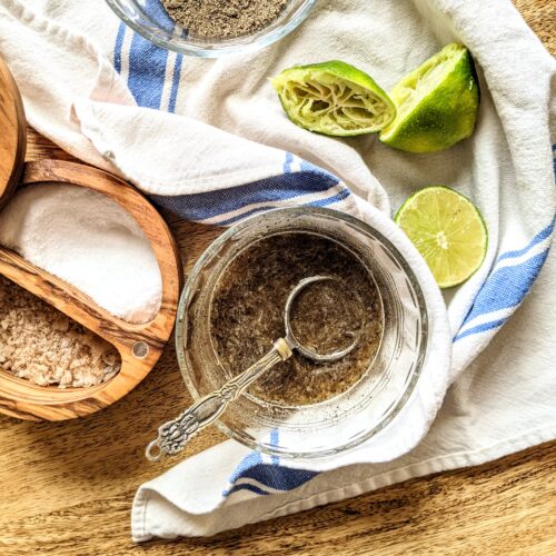 A small bowl of fresh lime juice, salt, and freshly toasted and ground pepper, just waiting to be spooned over your rice or used as a dipping sauce.