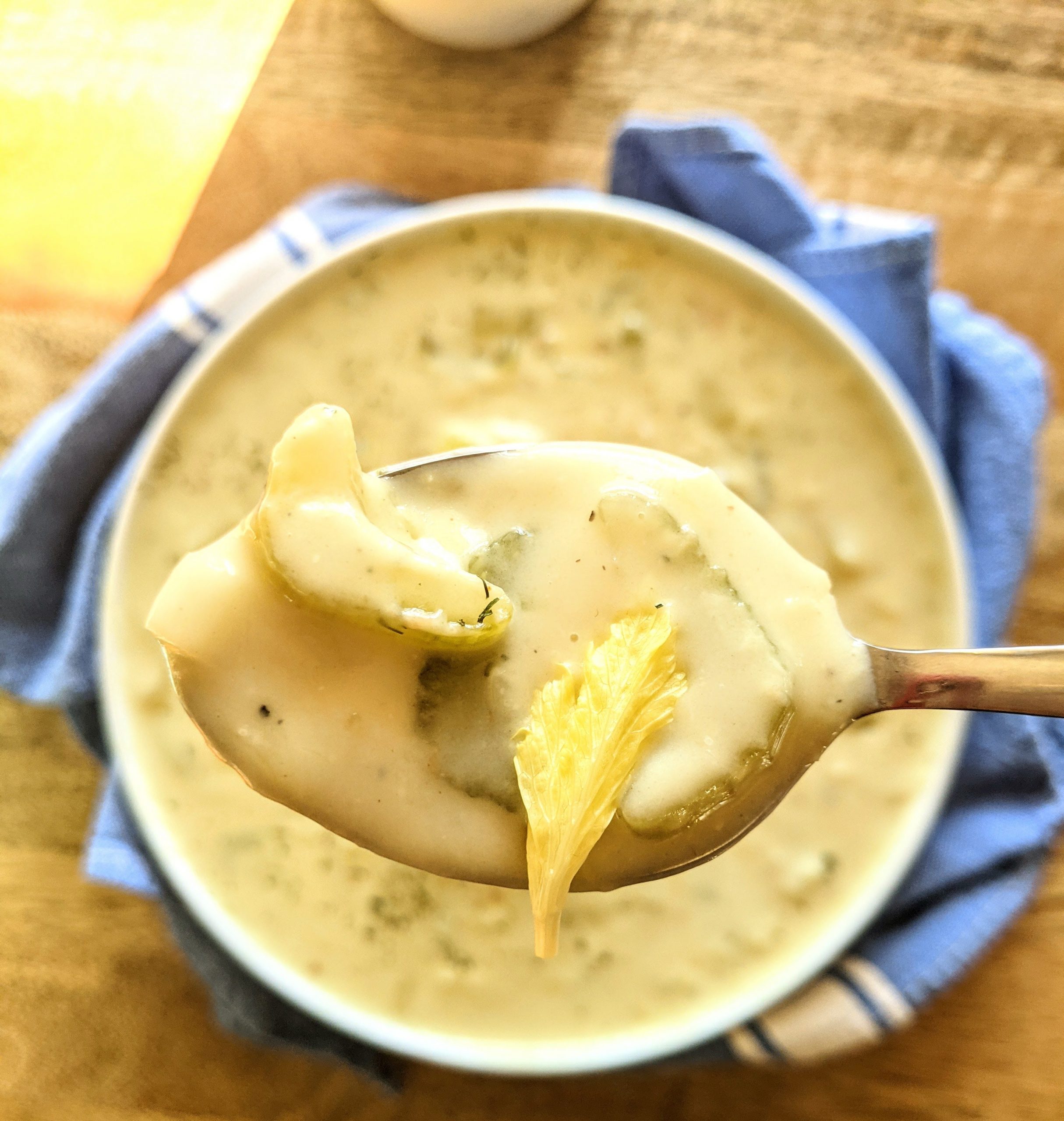 A spoonful of cream of celery soup. 