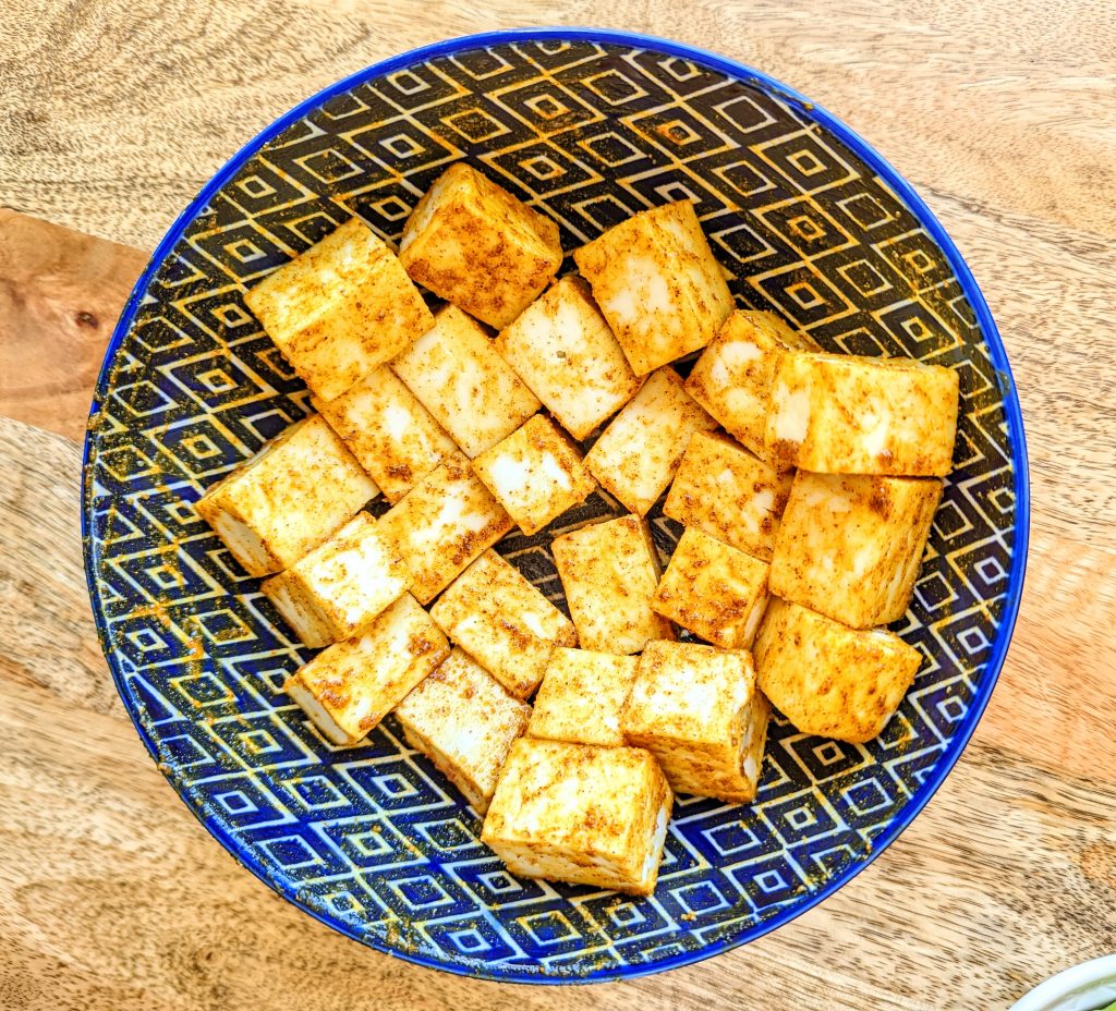 Cubed Paneer Marinating in spices