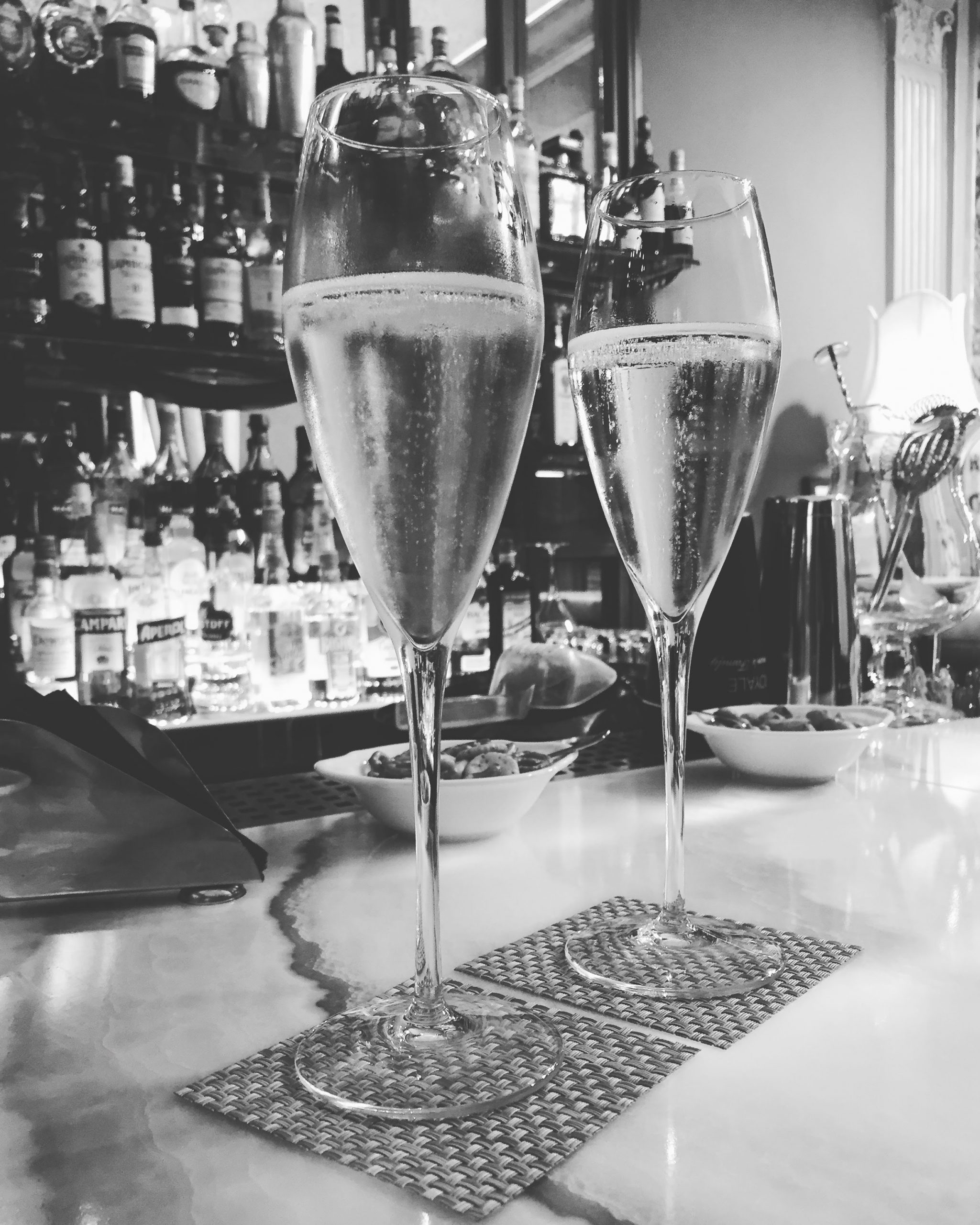 Two glasses of Prosecco at Hotel Piram in Rome.