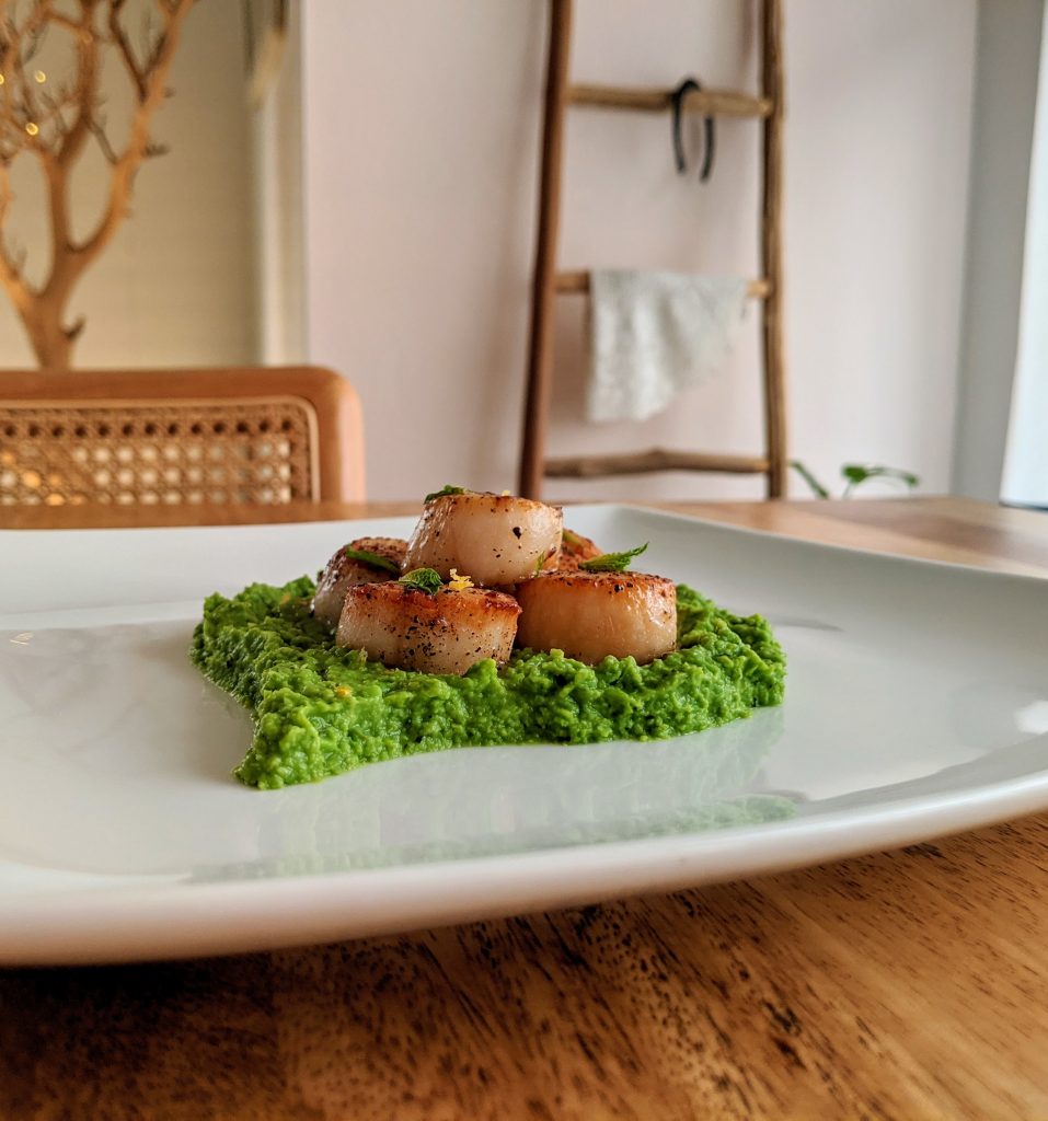Seared Scallops with Mint and Pea Purée - Spicy Gelato Kitchen