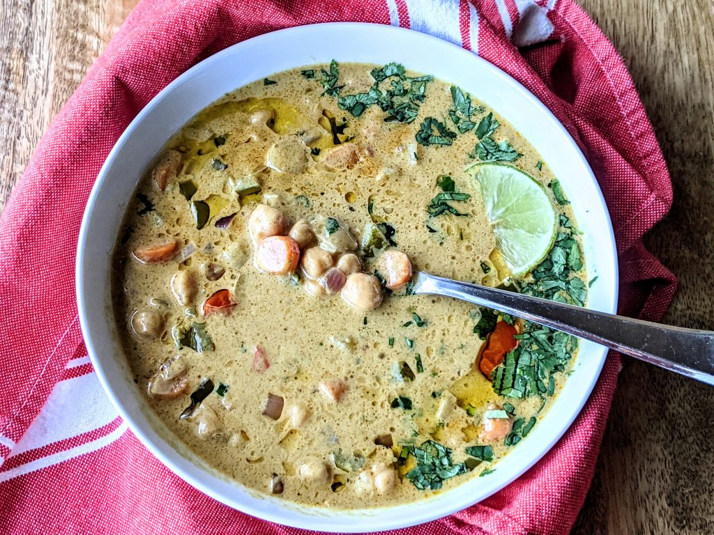 A spoonful fo Chickpea Coconut Curry Soup.