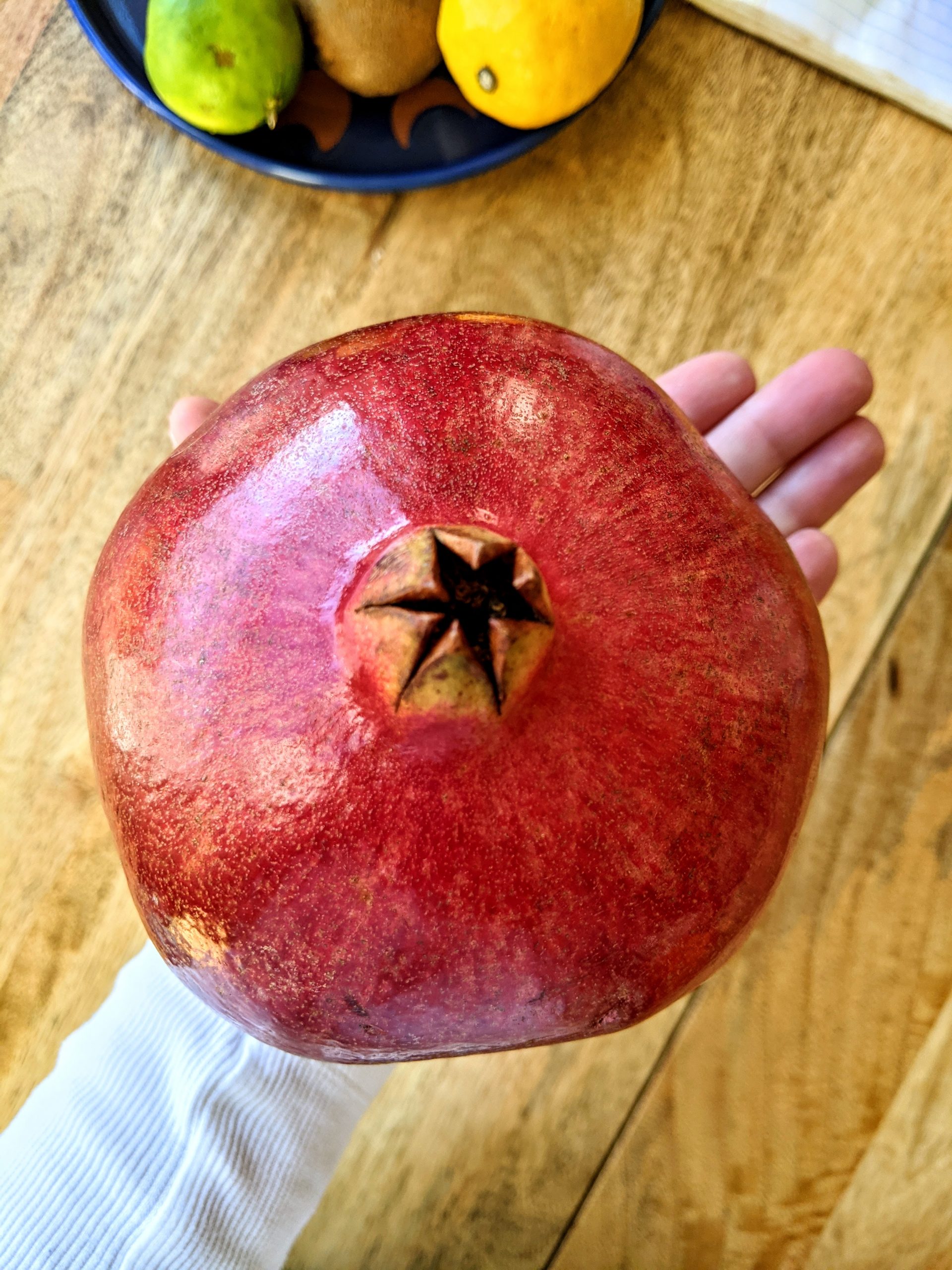 A giant pomegranate in the palm of my hand.